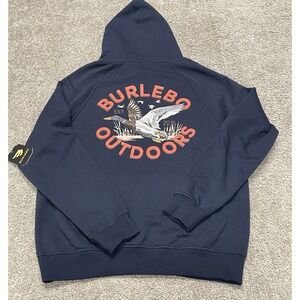 Burlebo Outdoors Hoodie MEDIUM NWT Navy Duck Graphic Pullover Sweatshirt Mens